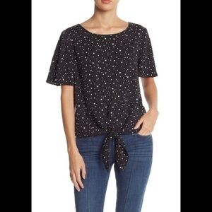 NWT Socialite Tie Front Black & White Stars Top